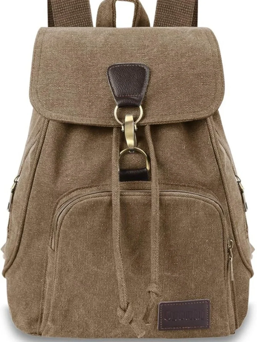 Drawstring Backpack / Rucksack With Side Pocket - Tan - Picture 2 of 3